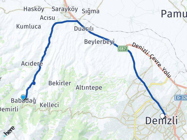 Denizli Babadağ Merkezefendi Arası Kaç Km - Yol Haritası