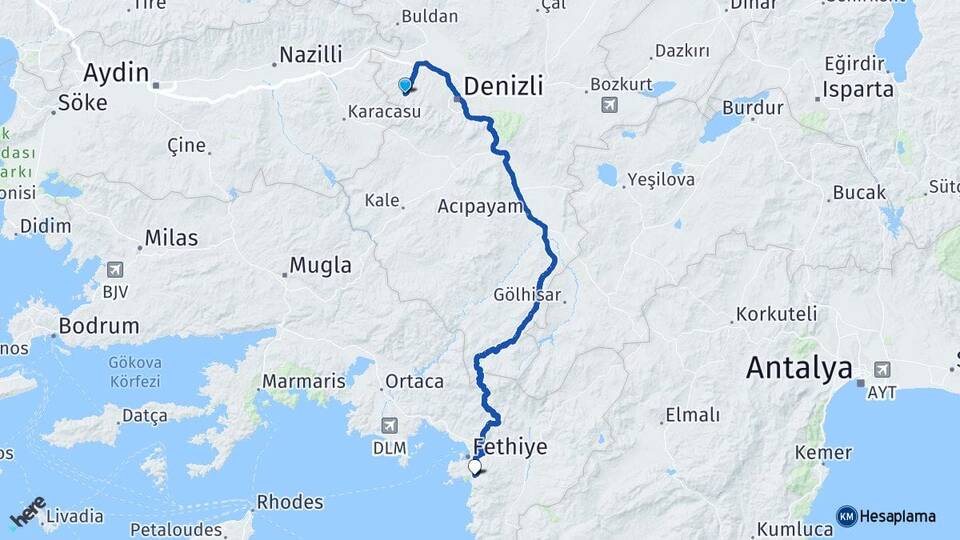 Denizli Babadağ Ölüdeniz Fethiye Muğla Arası Kaç Km - Yol Haritası