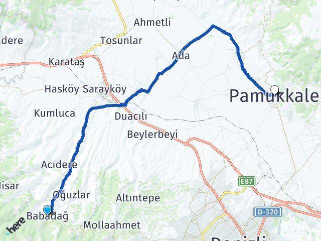 Denizli Babadağ Pamukkale Arası Kaç Km - Yol Haritası