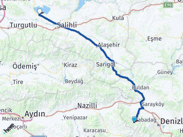 Denizli Babadağ Salihli Manisa Arası Kaç Km - Yol Haritası
