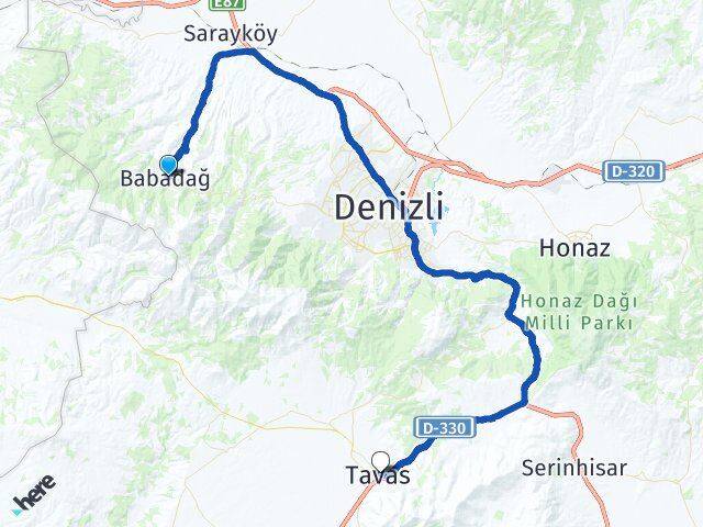 Denizli Babadağ Tavas Arası Kaç Km - Yol Haritası