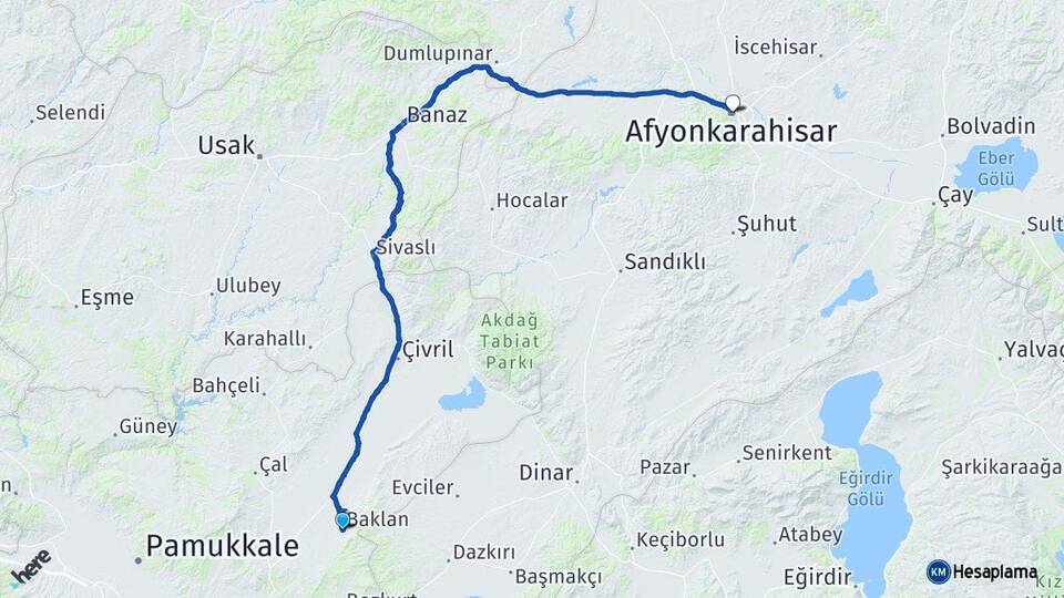 Denizli Baklan Afyonkarahisar Arası Kaç Km - Yol Haritası