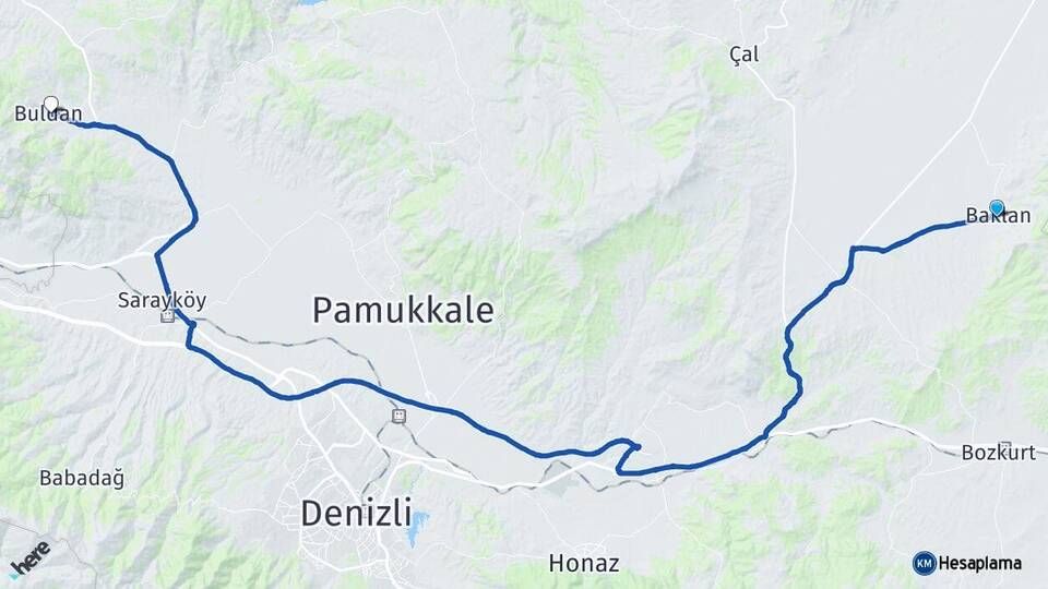 Denizli Baklan Buldan Arası Kaç Km - Yol Haritası