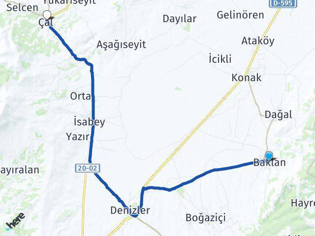 Denizli Baklan Çal Arası Kaç Km - Yol Haritası