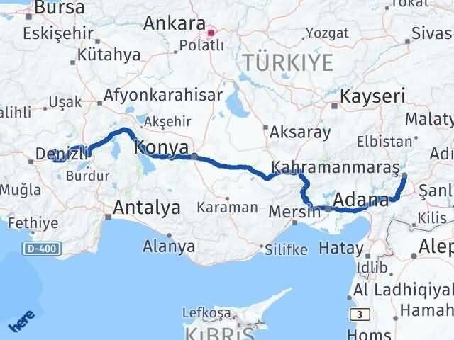 Denizli Baklan Kahramanmaraş Arası Kaç Km - Yol Haritası