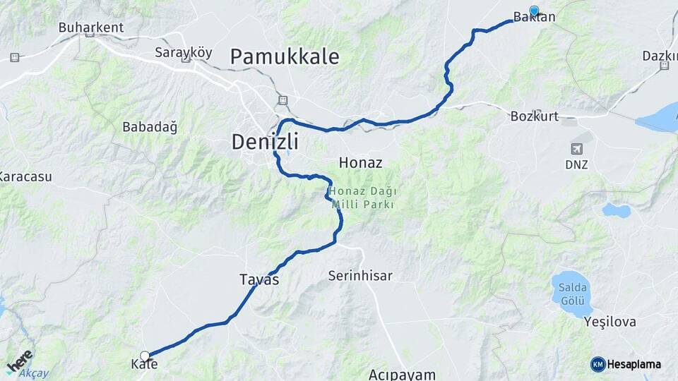 Denizli Baklan Kale Arası Kaç Km - Yol Haritası
