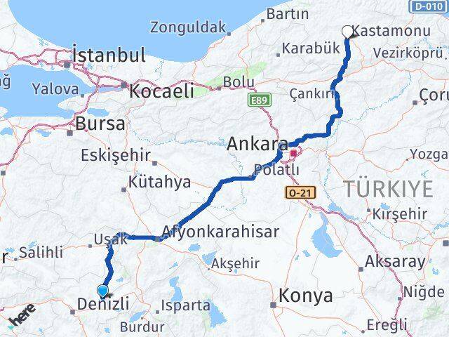 Denizli Baklan Kastamonu Arası Kaç Km - Yol Haritası