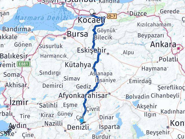 Denizli Baklan Kocaeli Arası Kaç Km - Yol Haritası