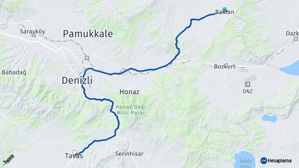 Denizli Baklan Tavas Arası Kaç Km - Yol Haritası