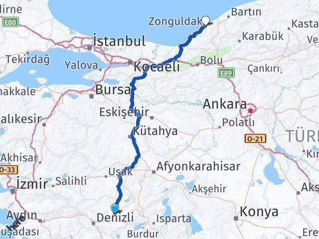 Denizli Baklan Zonguldak Arası Kaç Km - Yol Haritası