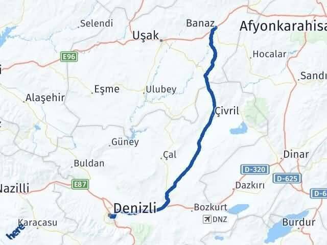 Denizli Banaz Uşak Arası Kaç Km - Yol Haritası