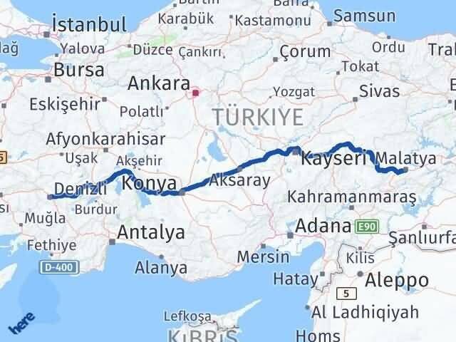 Denizli Battalgazi Malatya Arası Kaç Km - Yol Haritası