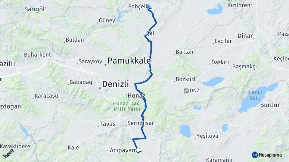 Denizli Bekilli Acıpayam Arası Kaç Km - Yol Haritası