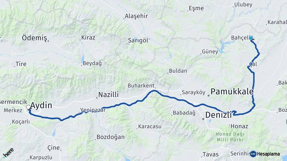 Denizli Bekilli Aydın Arası Kaç Km - Yol Haritası