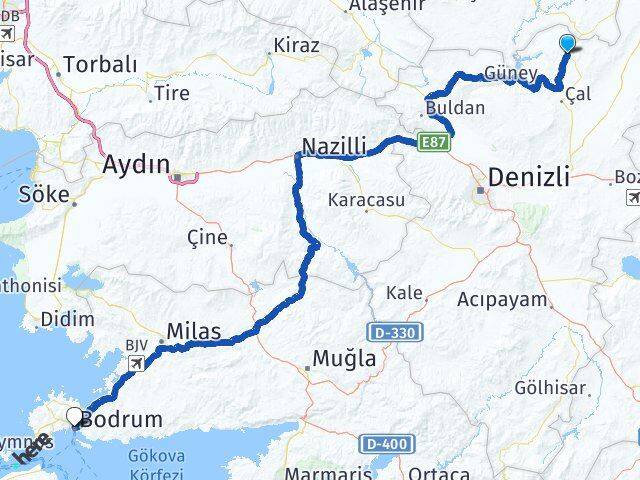 Denizli Bekilli Bodrum Muğla Arası Kaç Km - Yol Haritası