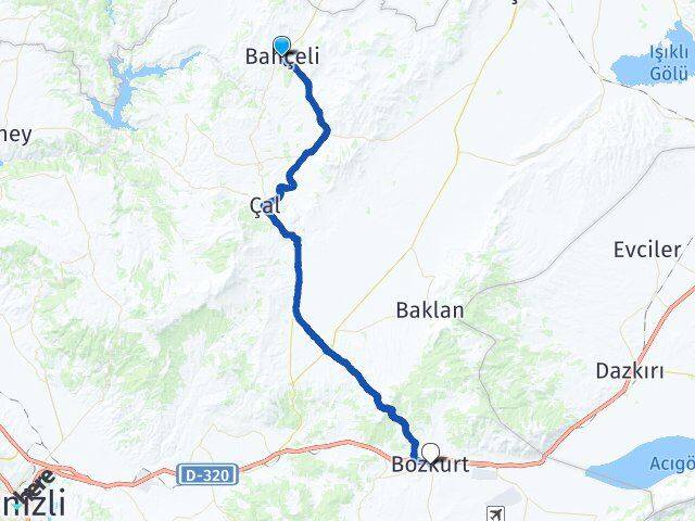 Denizli Bekilli Bozkurt Arası Kaç Km - Yol Haritası
