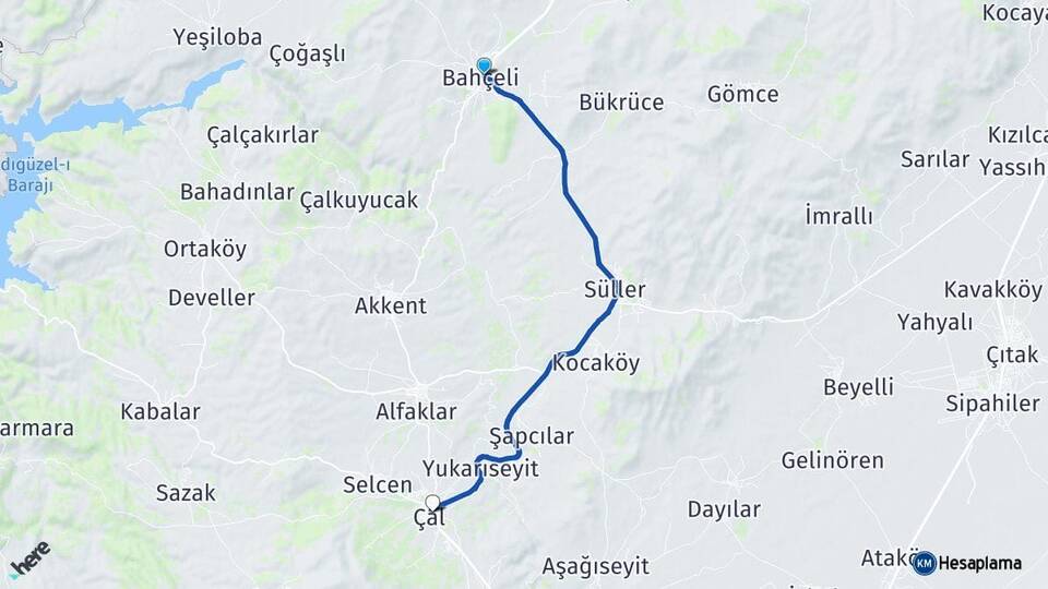 Denizli Bekilli Çal Arası Kaç Km - Yol Haritası