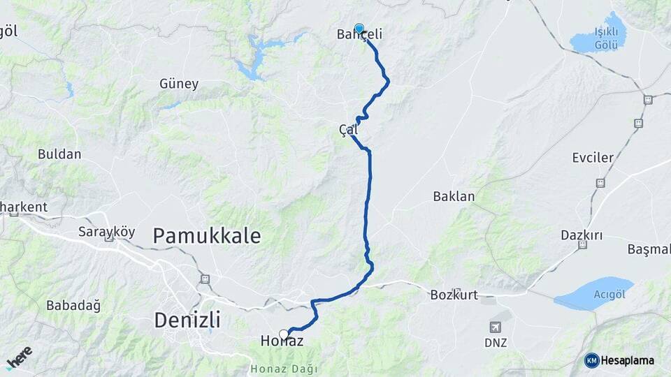 Denizli Bekilli Honaz Arası Kaç Km - Yol Haritası