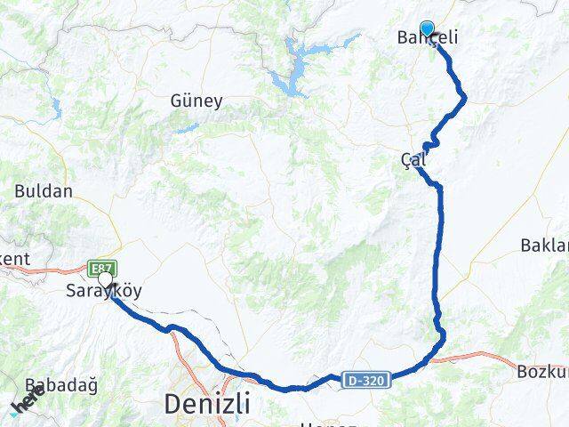 Denizli Bekilli Sarayköy Arası Kaç Km - Yol Haritası