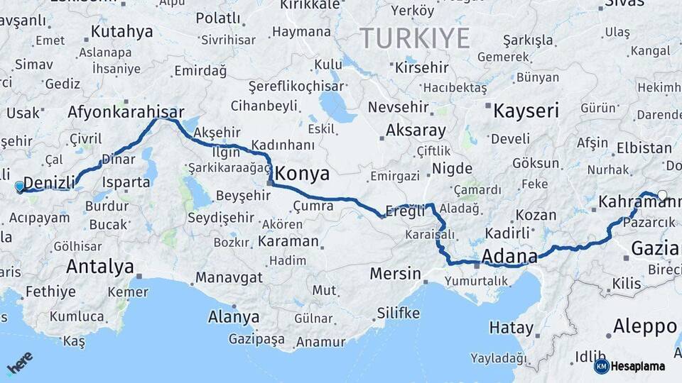Denizli Besni Adıyaman Arası Kaç Km - Yol Haritası