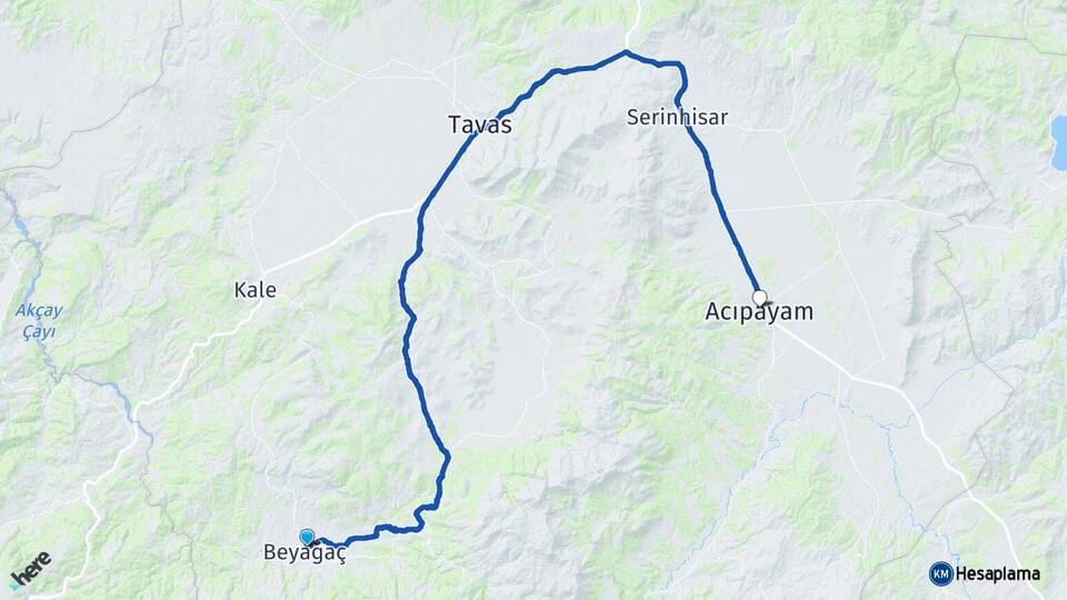 Denizli Beyağaç Acıpayam Arası Kaç Km - Yol Haritası