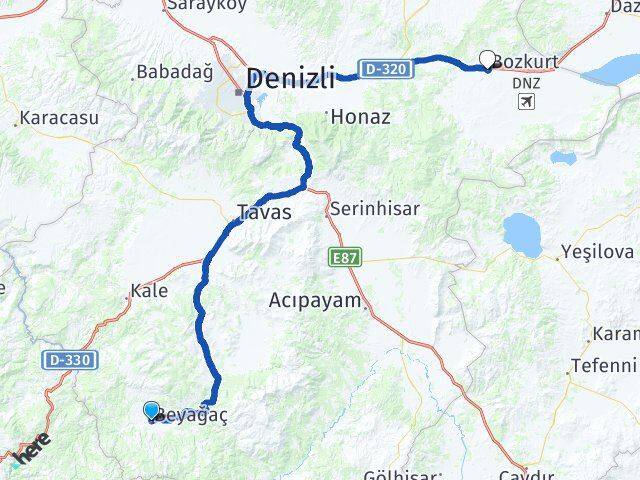 Denizli Beyağaç Bozkurt Arası Kaç Km - Yol Haritası