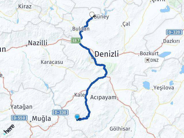 Denizli Beyağaç Güney Arası Kaç Km - Yol Haritası