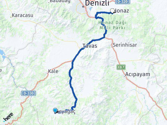 Denizli Beyağaç Honaz Arası Kaç Km - Yol Haritası