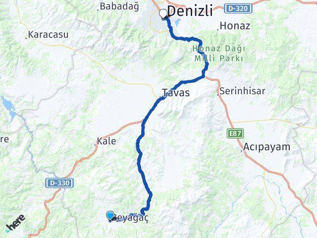 Denizli Beyağaç Merkezefendi Arası Kaç Km - Yol Haritası