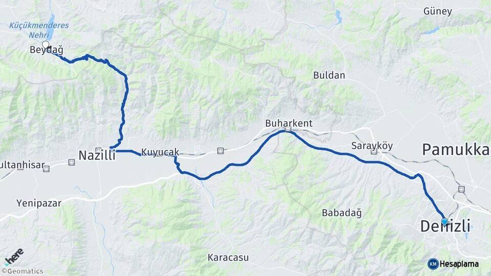 Denizli Beydağ İzmir Arası Kaç Km - Yol Haritası