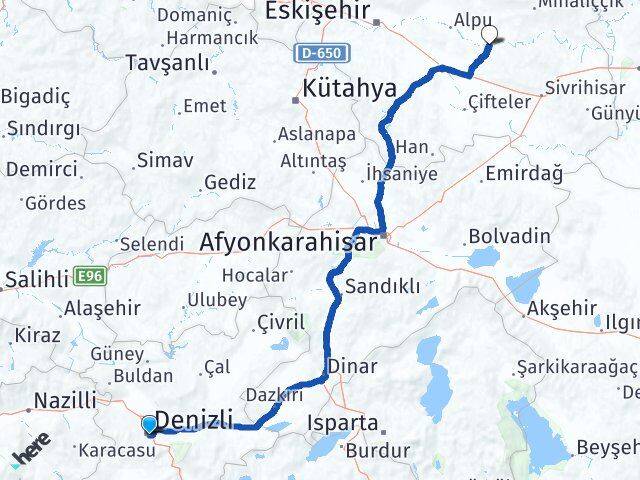 Denizli Beylikova Eskişehir Arası Kaç Km - Yol Haritası