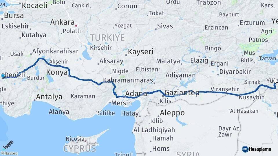 Denizli Beytüşşebap Şırnak Arası Kaç Km - Yol Haritası