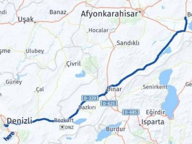 Denizli Bolvadin Afyonkarahisar Arası Kaç Km - Yol Haritası