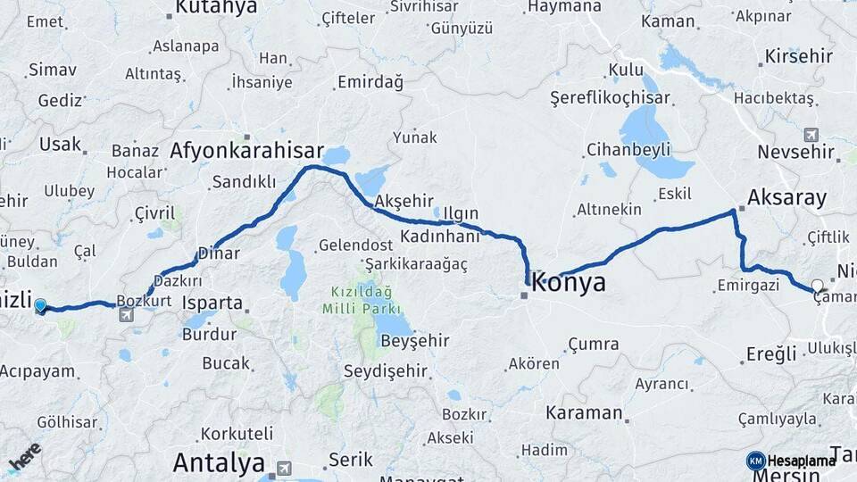 Denizli Bor Niğde Arası Kaç Km - Yol Haritası