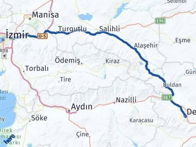 Denizli Bornova İzmir Arası Kaç Km - Yol Haritası