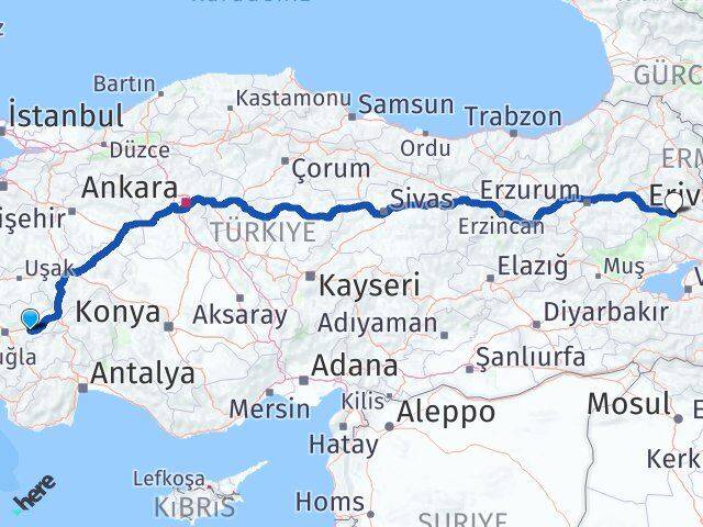 Denizli Bozkurt Ağrı Arası Kaç Km - Yol Haritası