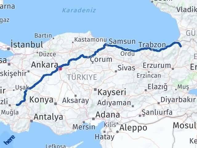 Denizli Bozkurt Artvin Arası Kaç Km - Yol Haritası