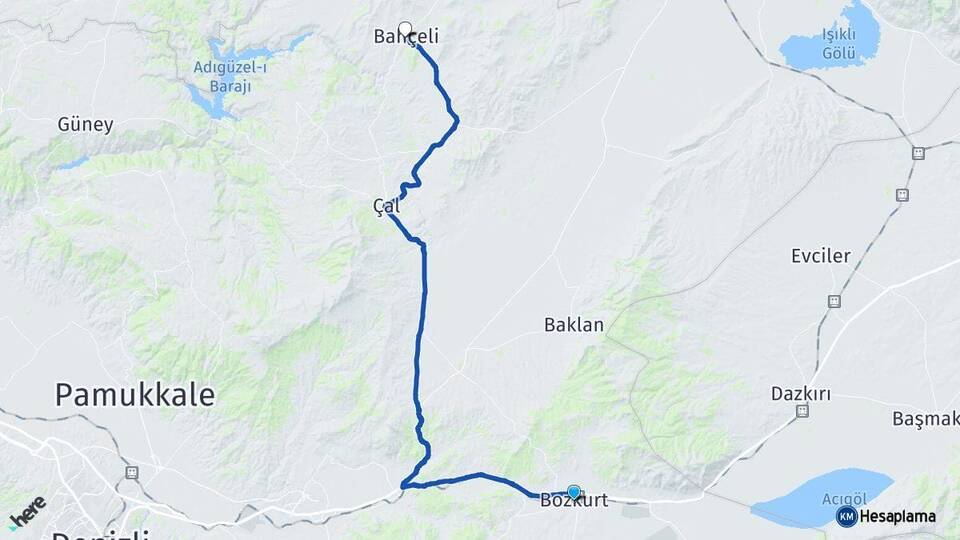 Denizli Bozkurt Bekilli Arası Kaç Km - Yol Haritası