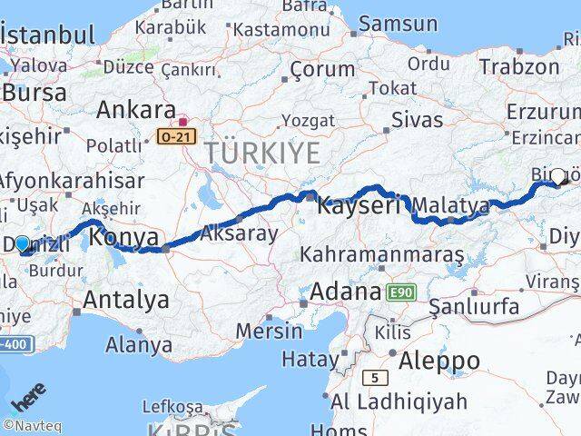 Denizli Bozkurt Bingöl Arası Kaç Km - Yol Haritası