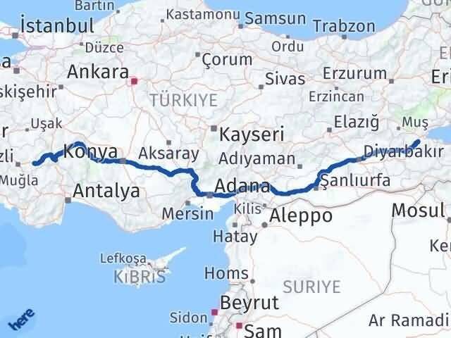 Denizli Bozkurt Bitlis Arası Kaç Km - Yol Haritası