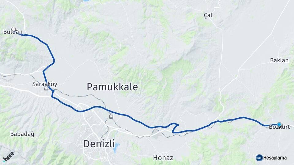 Denizli Bozkurt Buldan Arası Kaç Km - Yol Haritası