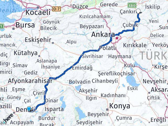 Denizli Bozkurt Çankırı Arası Kaç Km - Yol Haritası