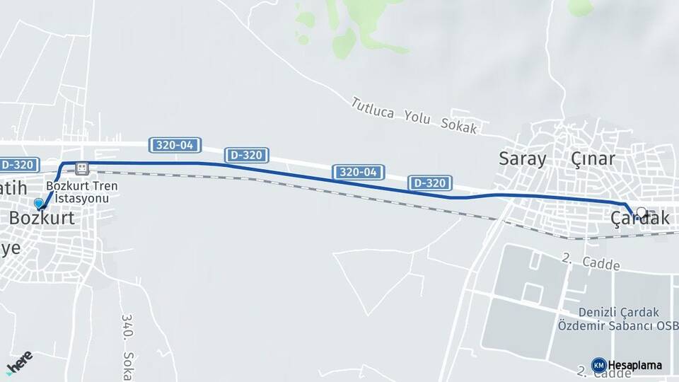 Denizli Bozkurt Çardak Arası Kaç Km - Yol Haritası