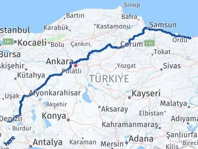 Denizli Bozkurt Giresun Arası Kaç Km - Yol Haritası