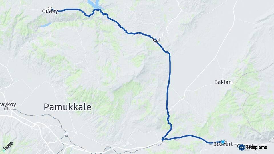 Denizli Bozkurt Güney Arası Kaç Km - Yol Haritası