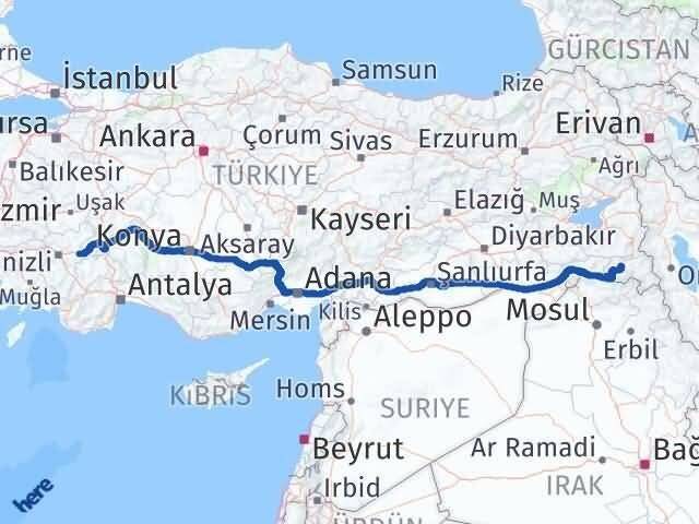 Denizli Bozkurt Hakkari Arası Kaç Km - Yol Haritası