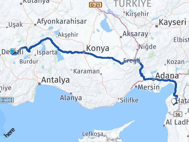 Denizli Bozkurt Hatay Arası Kaç Km - Yol Haritası
