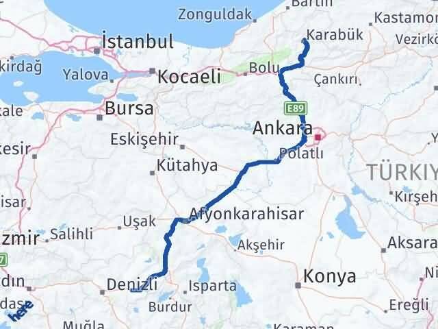 Denizli Bozkurt Karabük Arası Kaç Km - Yol Haritası