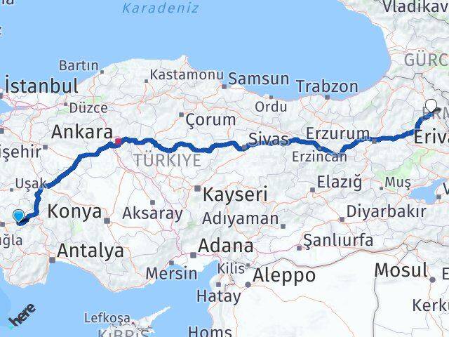 Denizli Bozkurt Kars Arası Kaç Km - Yol Haritası