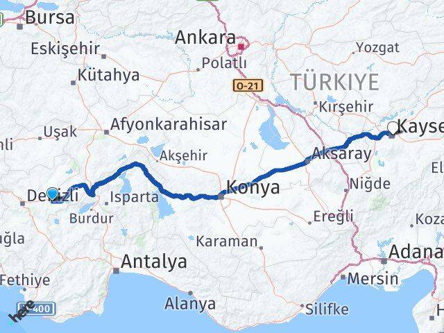 Denizli Bozkurt Kayseri Arası Kaç Km - Yol Haritası